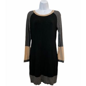 Tart Womens Black Grey Tan Scoop Neck Color Block Long Sleeve Sweater Dress Sz M